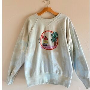 California Vintage Womens Blue Tie Dye Embroidered Sailboat Sweatshirt Small USA